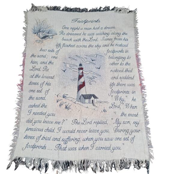 Footprints in the Sand Tapestry Throw Blanket Fringe Hem Wall Art 62x44 - Picture 1 of 11